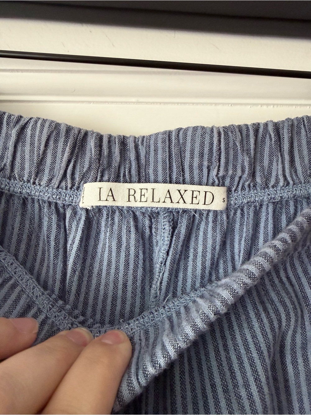 LA Relaxed Navy Stripe Washed Linen Wide Leg Pant Size Small - Picture 3 of 5